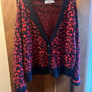 Vineyard Vines Red and Navy Leopard Cardigan